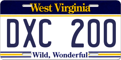 WV license plate DXC200