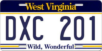 WV license plate DXC201