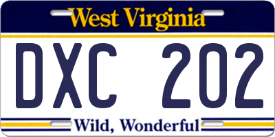 WV license plate DXC202