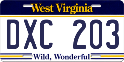 WV license plate DXC203