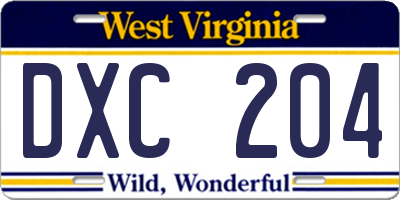 WV license plate DXC204