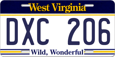 WV license plate DXC206