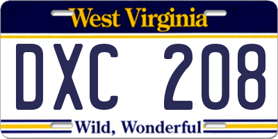 WV license plate DXC208