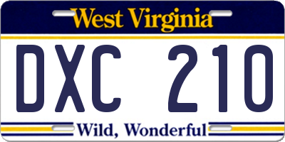 WV license plate DXC210