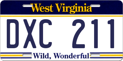 WV license plate DXC211
