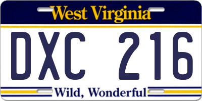 WV license plate DXC216