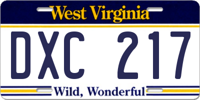 WV license plate DXC217