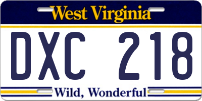 WV license plate DXC218