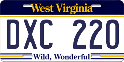 WV license plate DXC220