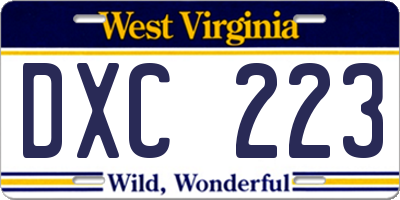 WV license plate DXC223
