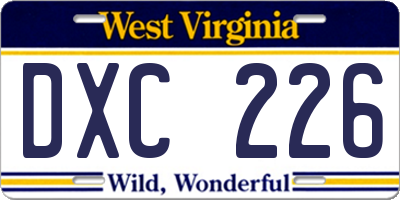 WV license plate DXC226