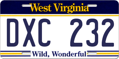 WV license plate DXC232