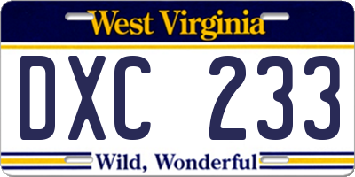 WV license plate DXC233