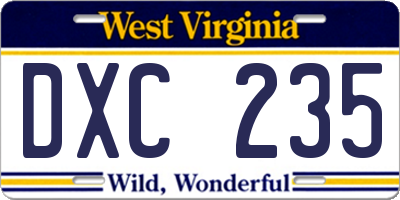 WV license plate DXC235