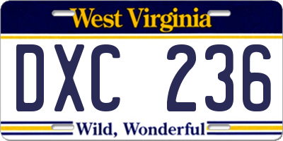 WV license plate DXC236