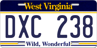 WV license plate DXC238