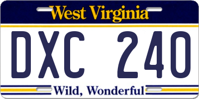 WV license plate DXC240