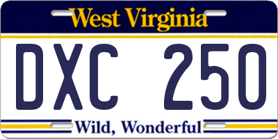 WV license plate DXC250