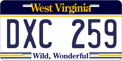 WV license plate DXC259