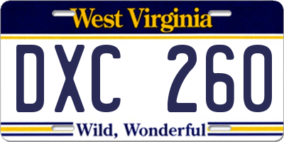 WV license plate DXC260