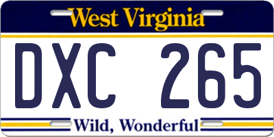 WV license plate DXC265