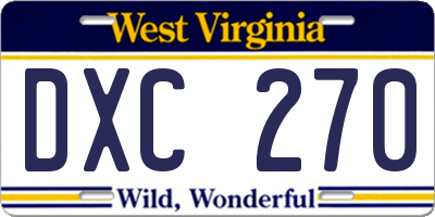 WV license plate DXC270