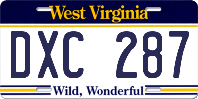 WV license plate DXC287