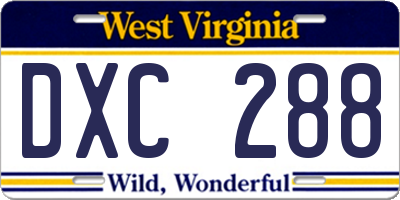 WV license plate DXC288