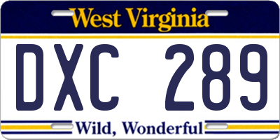 WV license plate DXC289