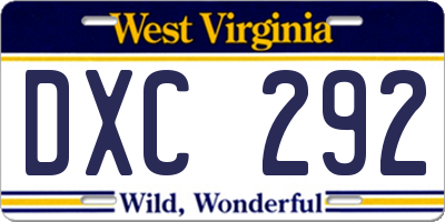 WV license plate DXC292