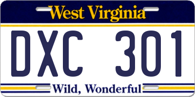 WV license plate DXC301