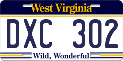 WV license plate DXC302