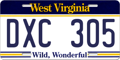 WV license plate DXC305