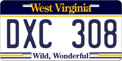 WV license plate DXC308
