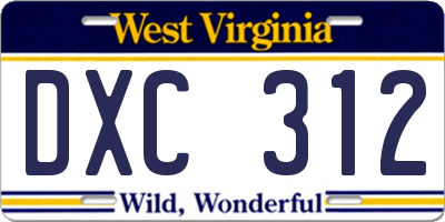 WV license plate DXC312