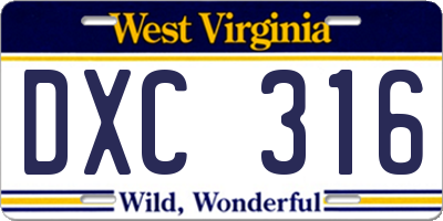 WV license plate DXC316