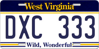 WV license plate DXC333