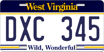 WV license plate DXC345