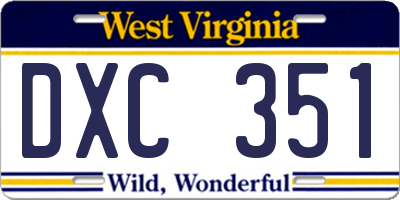 WV license plate DXC351