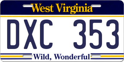 WV license plate DXC353