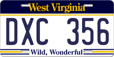 WV license plate DXC356