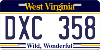 WV license plate DXC358
