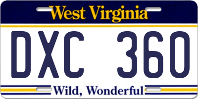 WV license plate DXC360