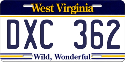 WV license plate DXC362
