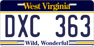 WV license plate DXC363