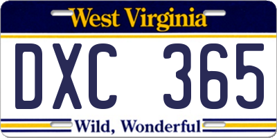 WV license plate DXC365