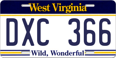 WV license plate DXC366