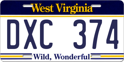 WV license plate DXC374