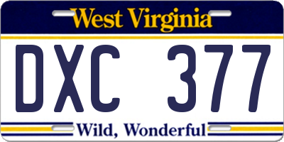WV license plate DXC377
