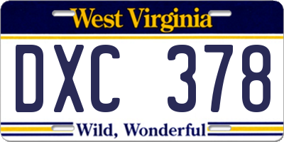 WV license plate DXC378